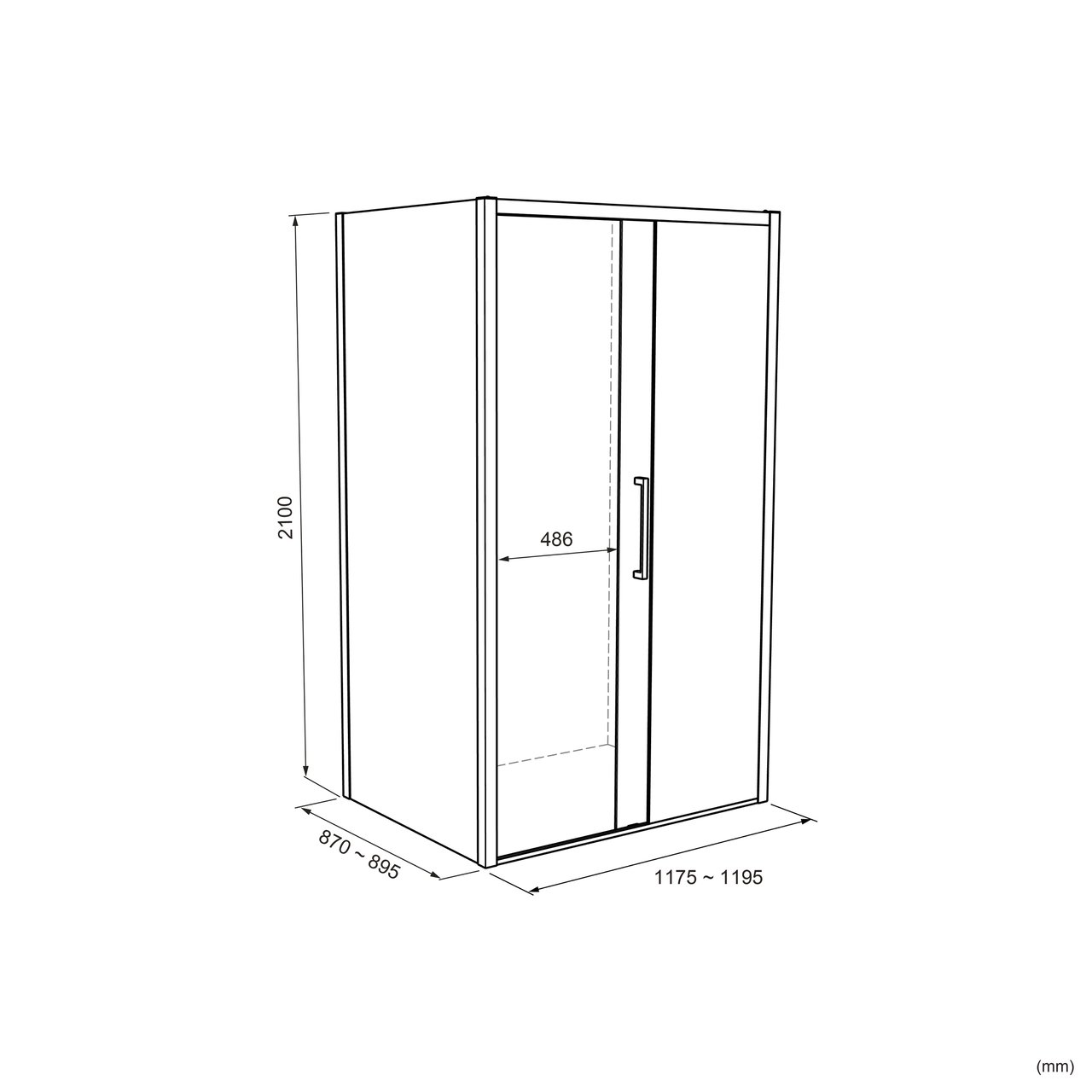 Balmani Senses Design douchecabine met rechtse schuifdeur en vaste zijwand, 120 x 90 cm, Helder glas, Brushed GunMetal profielen, met coating