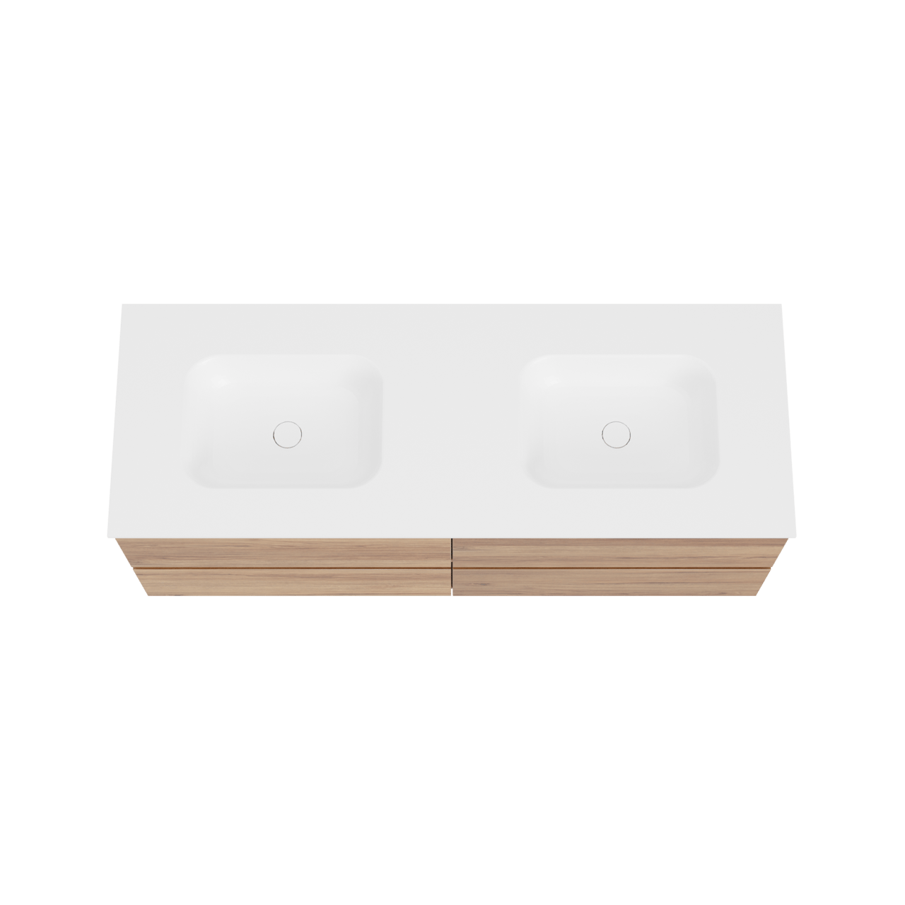 Balmani Lucida hängendes Möbelstück Set: 150 x 55 cm, Teak, mit Tablo Arcato Doppelwaschtisch, Solid Surface Weiß matt