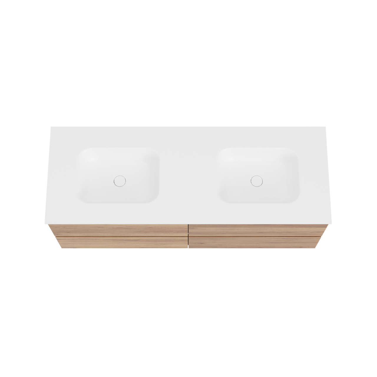 Balmani Lucida hängendes Möbelstück Set: 150 x 55 cm, Teak, mit Tablo Arcato Doppelwaschtisch, Solid Surface Weiß matt