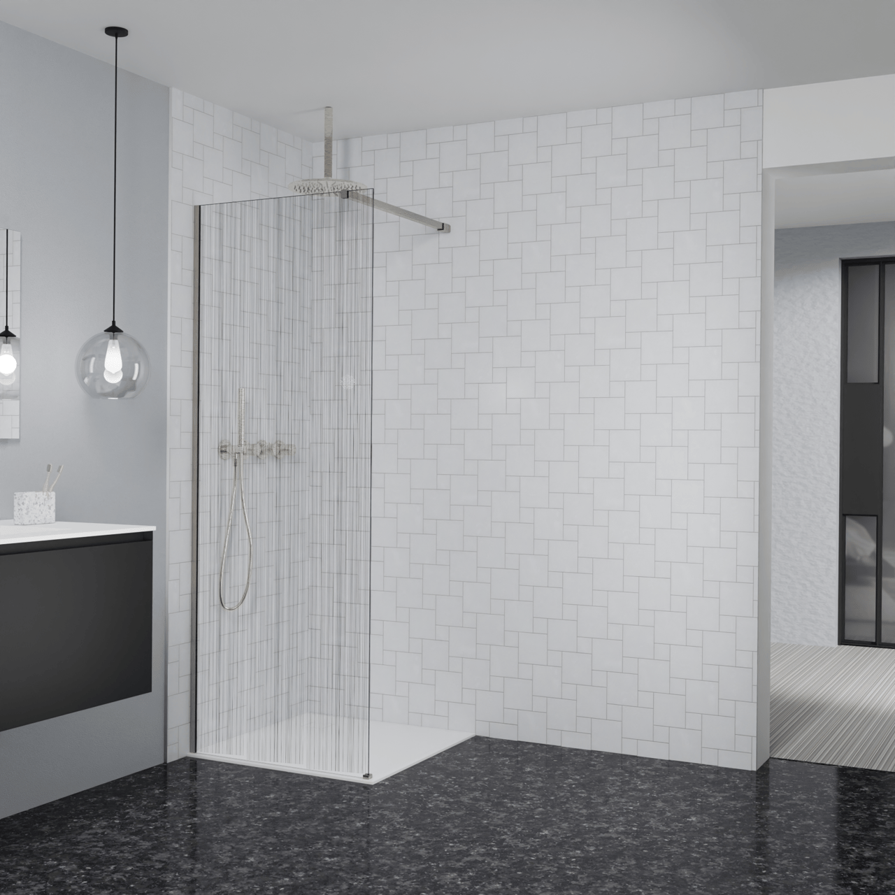 Balmani Modular Walk-In Dusche: 80 x 200 cm, Mikado, Profil Brushed CoolMetal