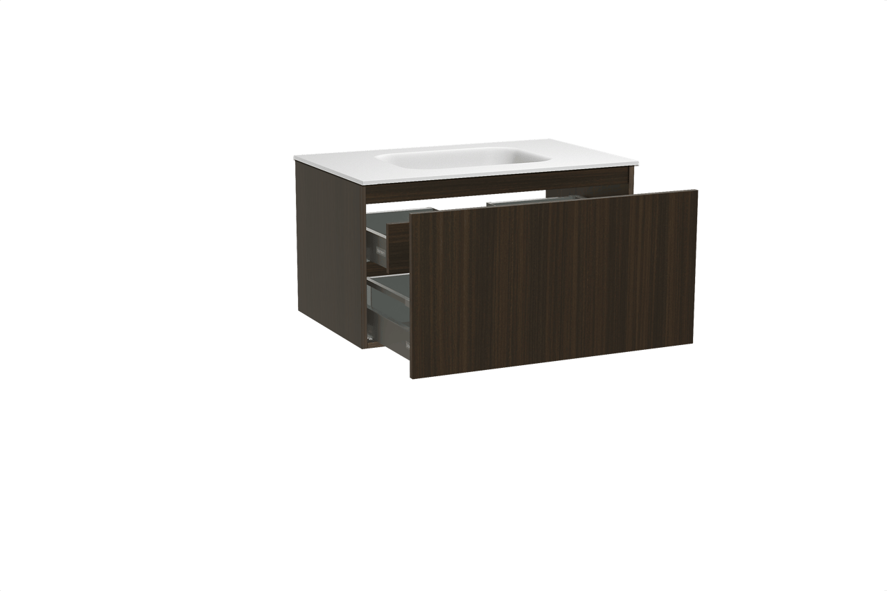 Balmani Sfera zwevend badmeubel 90 x 55 cm eucalyptus met Tablo Arcato enkele wastafel in solid surface mat wit