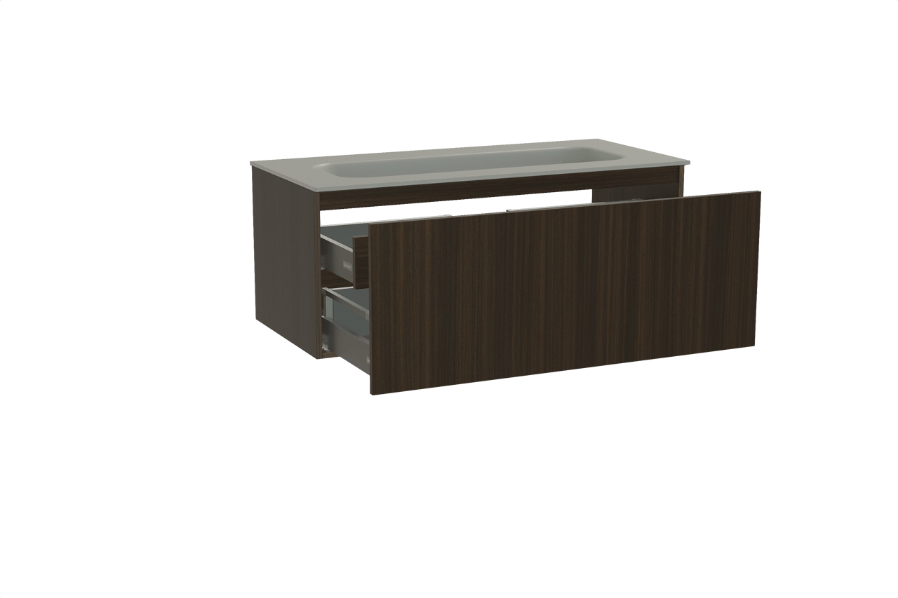 Balmani Sfera zwevend badmeubel 120 x 55 cm eucalyptus met Tablo Arcato enkele wastafel voor 2 kraangaten in solid surface steengrijs