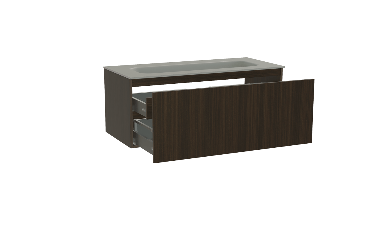 Balmani Sfera zwevend badmeubel 120 x 55 cm eucalyptus met Tablo Arcato enkele wastafel voor 2 kraangaten in solid surface steengrijs