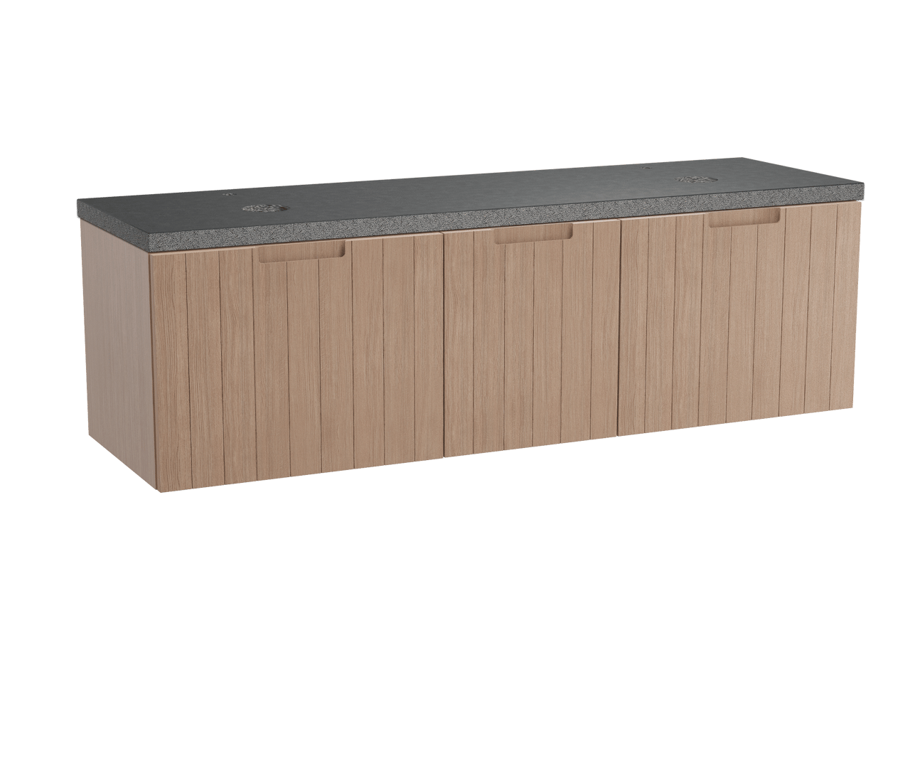 Balmani Adagio meuble salle de bains suspendu 180 x 55 cm chêne vieilli avec Rock tablette double en granit noir