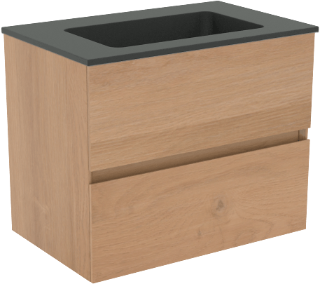 Storke Edge zwevend badmeubel 60 x 40 cm ruw eiken met Scuro enkele wastafel in kwarts mat zwart