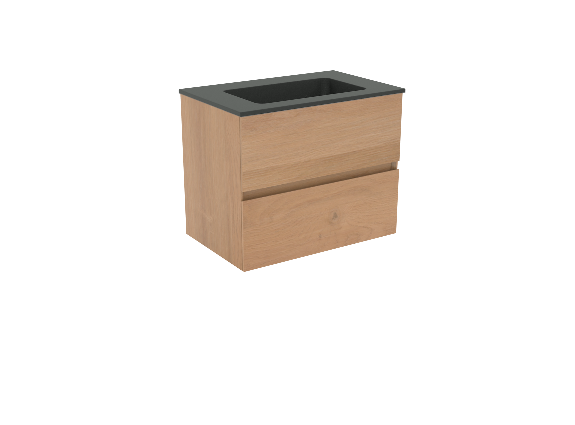 Storke Edge meuble salle de bains suspendu 60 x 40 cm chêne brut avec Scuro plan simple en quartz noir mat