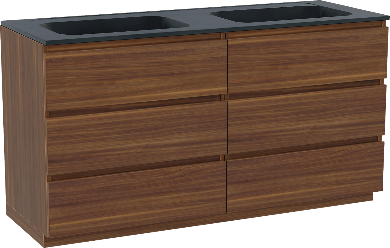 Balmani Lucida meuble salle de bains à poser 150 x 55 cm noyer américain avec Tablo Strada double vasque en marbre composite noir mat