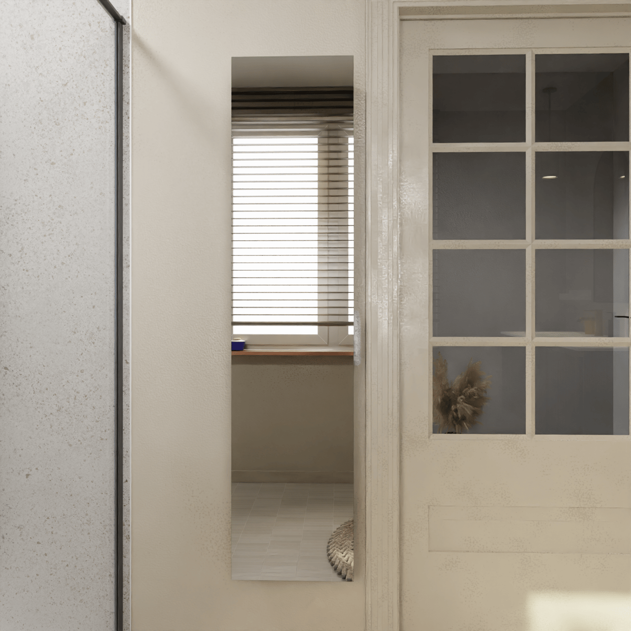 Storke zwevende badkamerkast open met spiegel mat zwart 36 x 16 x 154 cm