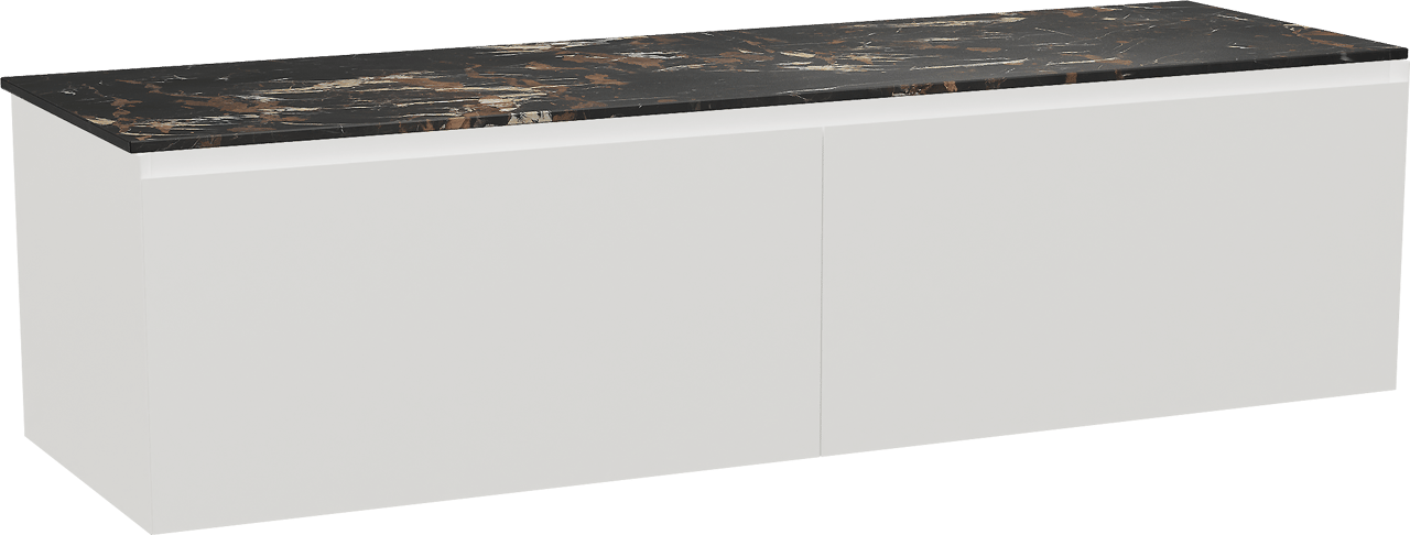 Balmani Idra by Mitra meuble salle de bains suspendu 180 x 55 cm blanc mat avec Stretto tablette simple ou double en marbre portoro gold