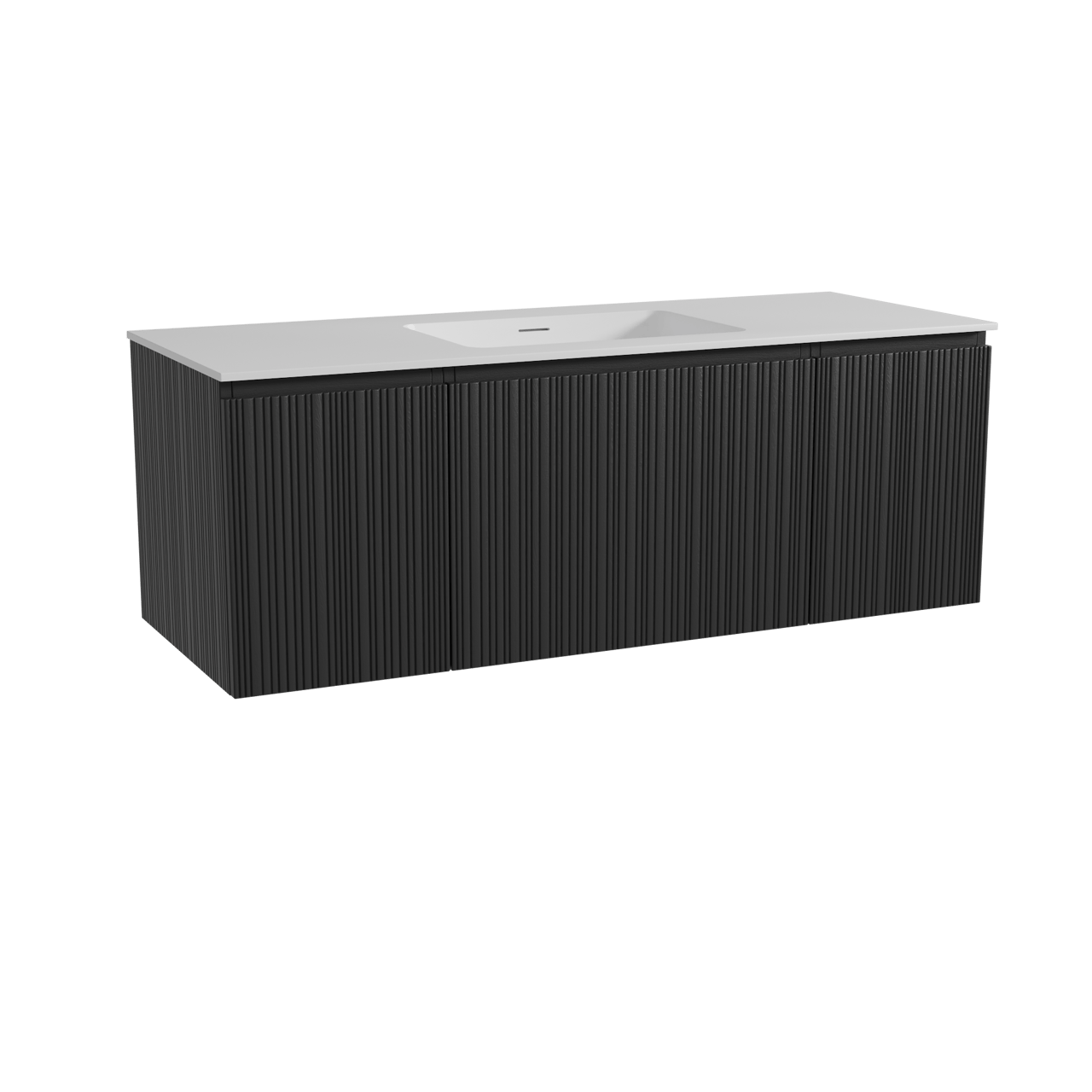 Storke Ribs hängendes Möbelstück Set: 135 x 52 cm, Schwarze Eiche, mit Mata Einzelwaschtisch, Solid Surface, Weiß matt, Vertikale asymmetrische gerade Rippe