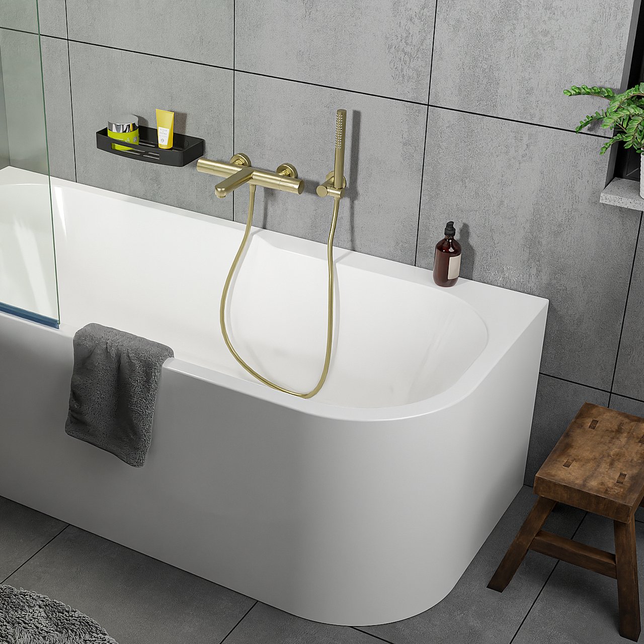 Blaufoss Apollo Aufputz-Thermostat-Badewannenarmatur: Brushed Champagne Gold