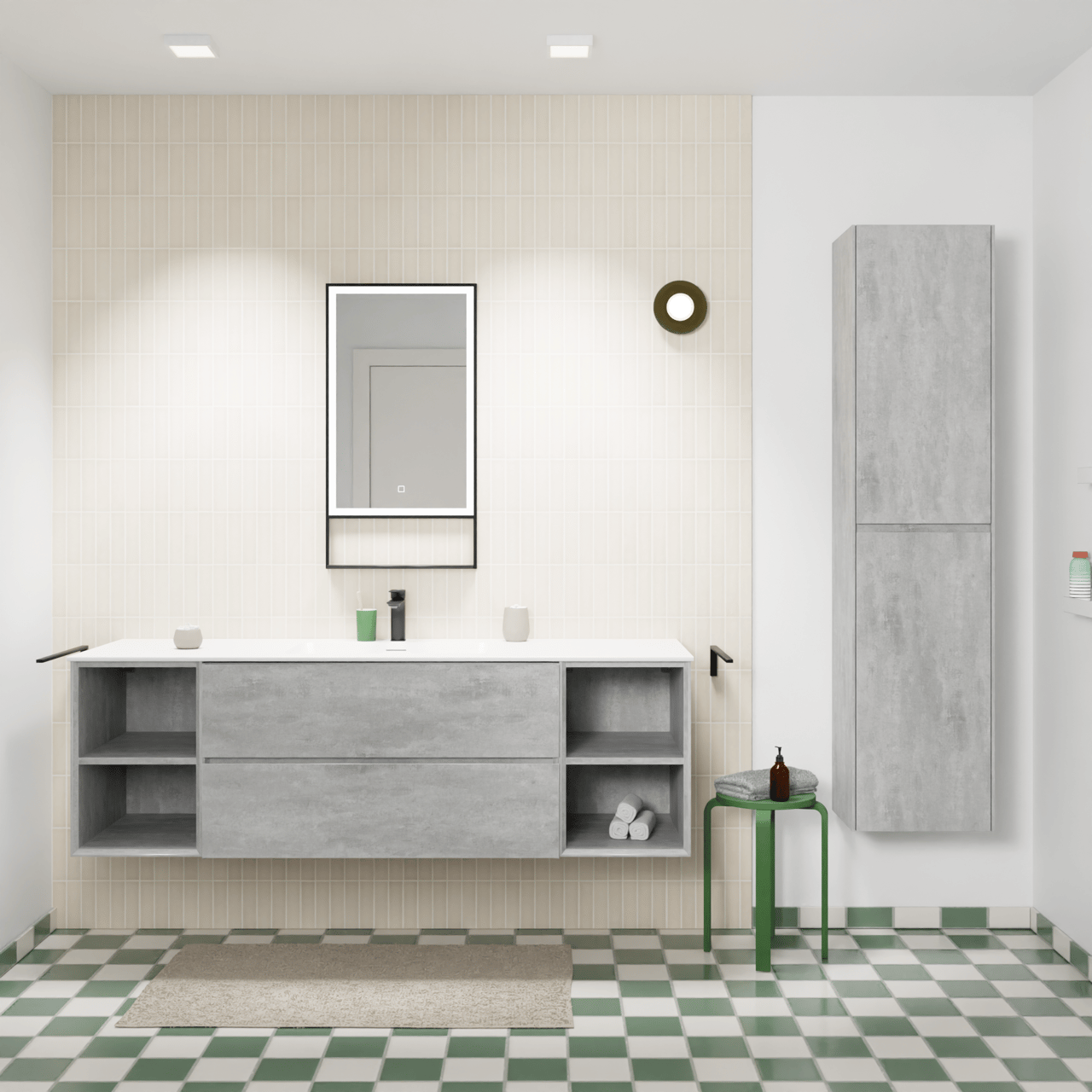 Storke Edge meuble salle de bains suspendu 165 x 52 cm béton gris foncé avec Mata plan simple en solid surface blanc mat