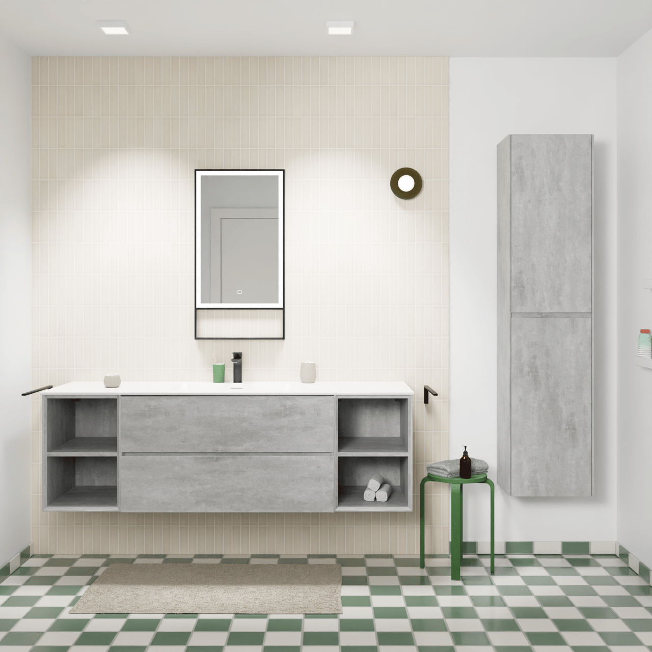 Storke Edge meuble salle de bains suspendu 165 x 52 cm béton gris foncé avec Mata plan simple en solid surface blanc mat