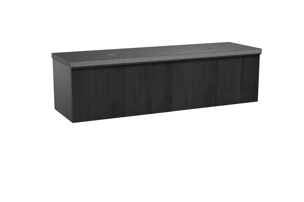 Balmani Forma meuble salle de bains suspendu 180 x 55 cm chêne noir avec Rock tablette double en granit noir, Nervure gauche symétrique verticale