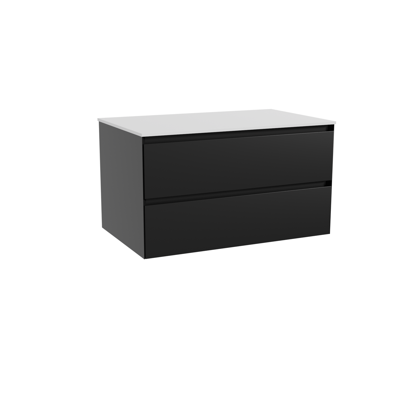 Balmani Mitra meuble salle de bains suspendu 90 x 55 cm noir mat avec Stretto tablette simple en solid surface blanc mat