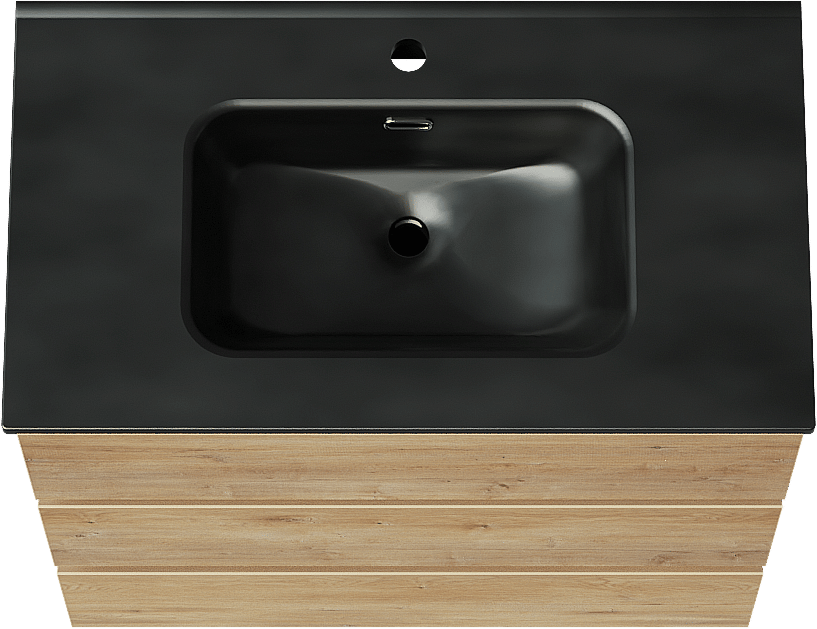 Linie Lado meuble salle de bains à poser 80 x 46 cm chêne naturel avec Baro plan simple en porcelaine noir mat