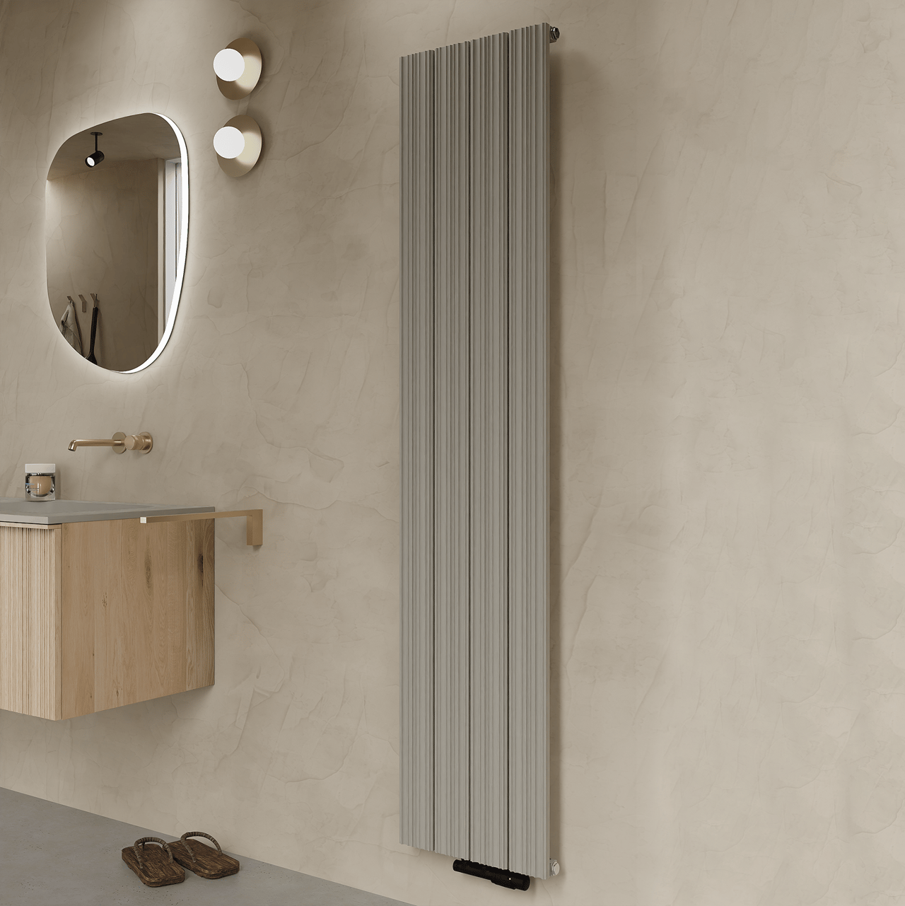 Vipera Mares sèche-serviettes simple 37,5 x 180 cm chauffage central soie grise raccordements latéral et central possibles 1085W