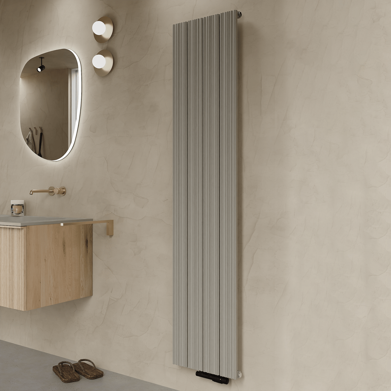 Vipera Mares Handtuchheizkörper: 37,5 x 180 cm, Zentralheizung, Seidengrau, Seiten- & Mittelanschluss, 1085W