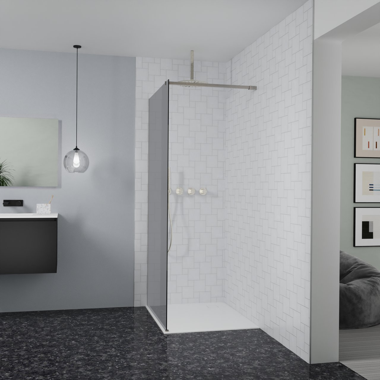 Balmani Modular inloopdouche: 100 x 200 cm, Rookglas, Brushed CoolMetal profielen