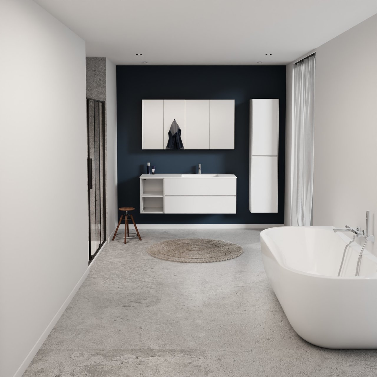 Storke Edge zwevend badkamermeubel 140 x 52 cm glanzend wit met Mata asymmetrisch rechtse wastafel in solid surface mat wit