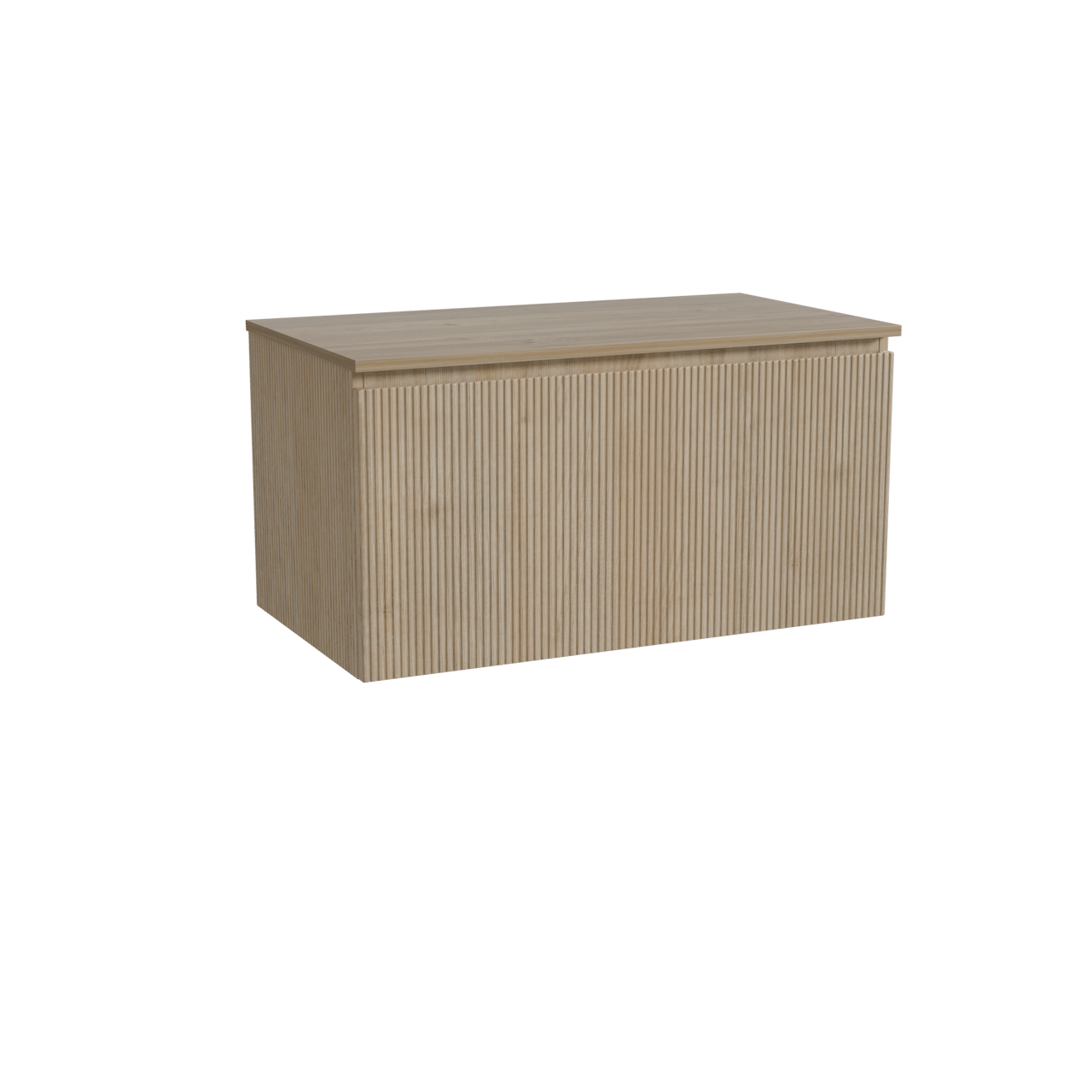 Storke Ribs zwevend badkamermeubel 95 x 52 cm ruwe eik met Panton enkel tablet in melamine ruwe eik, Verticale symmetrische rechte ribbel