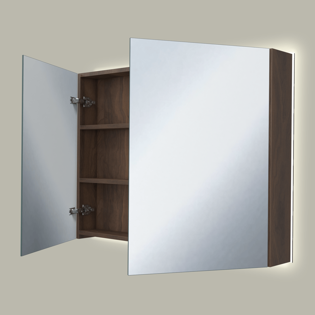 Storke Reflecta Spiegelschrank, 100 x 75 cm, Nussbaum, mit Spiegelbeleuchtung