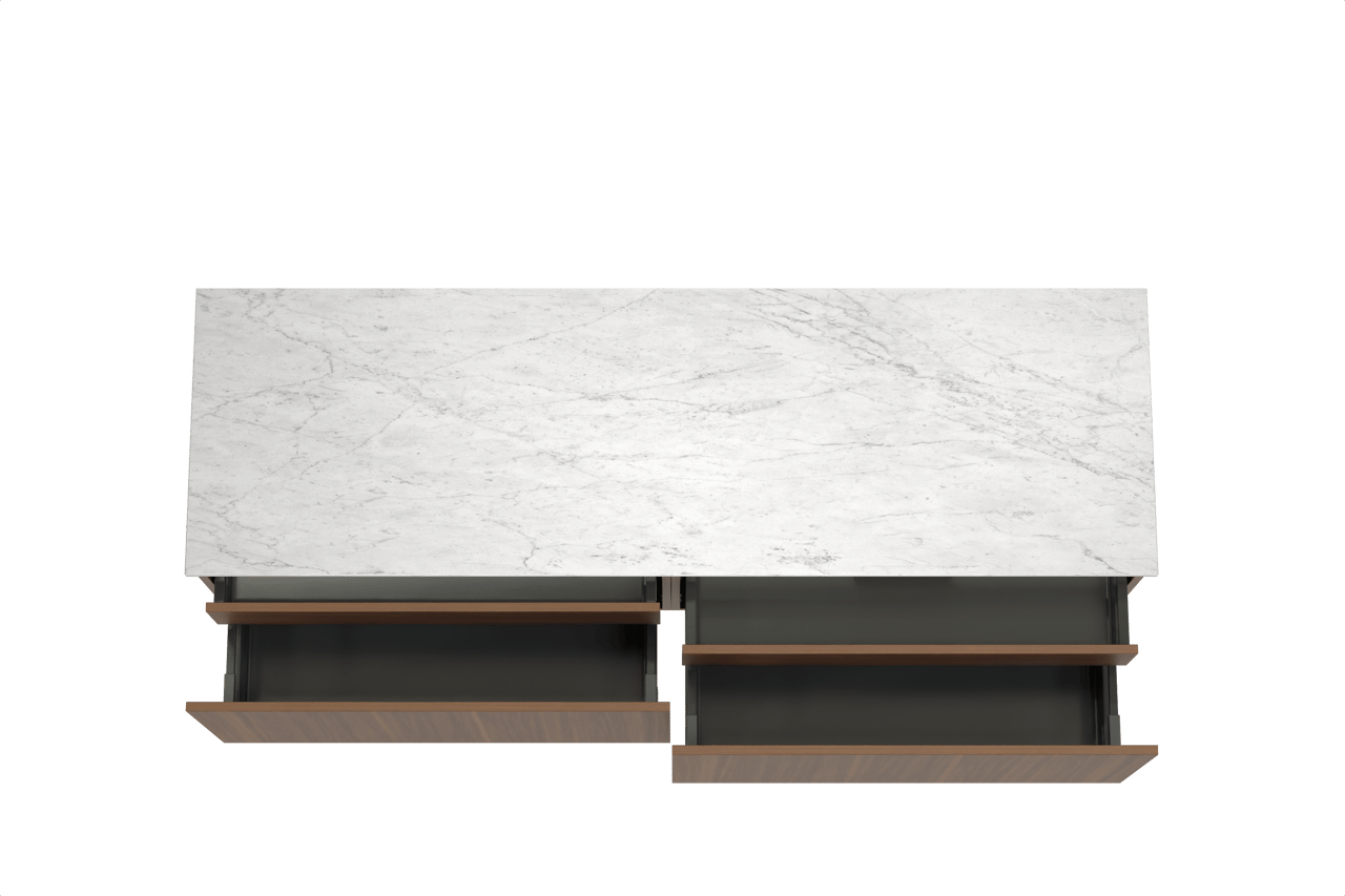 Balmani Sfera hängendes Möbelstück Set: 180 x 55 cm, Amerikanischer Nussbaum, mit Stretto Einzel- oder Doppel Waschtischplatte, Marmor Carrara