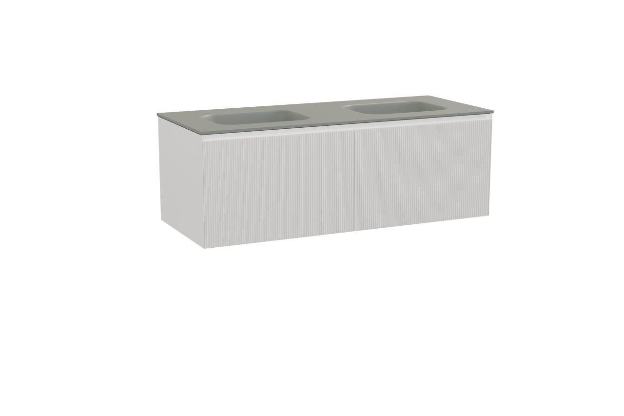 Balmani Fila meuble salle de bains suspendu 135 x 55 cm blanc mat avec Tablo Arcato double vasque en solid surface gris pierre, Nervure droite symétrique verticale