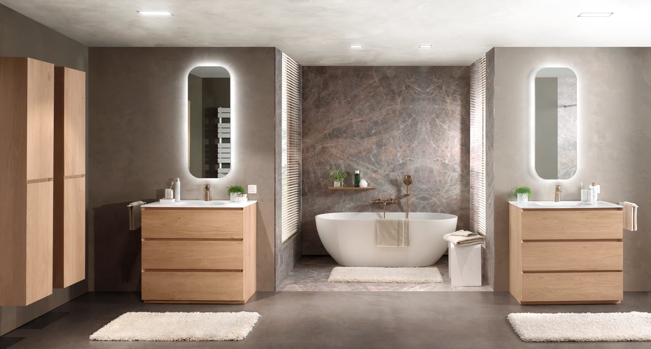 Balmani Mitra stehender Bad-Unterschrank, 90 x 55 cm, Eiche Natur, 3 Schubladen