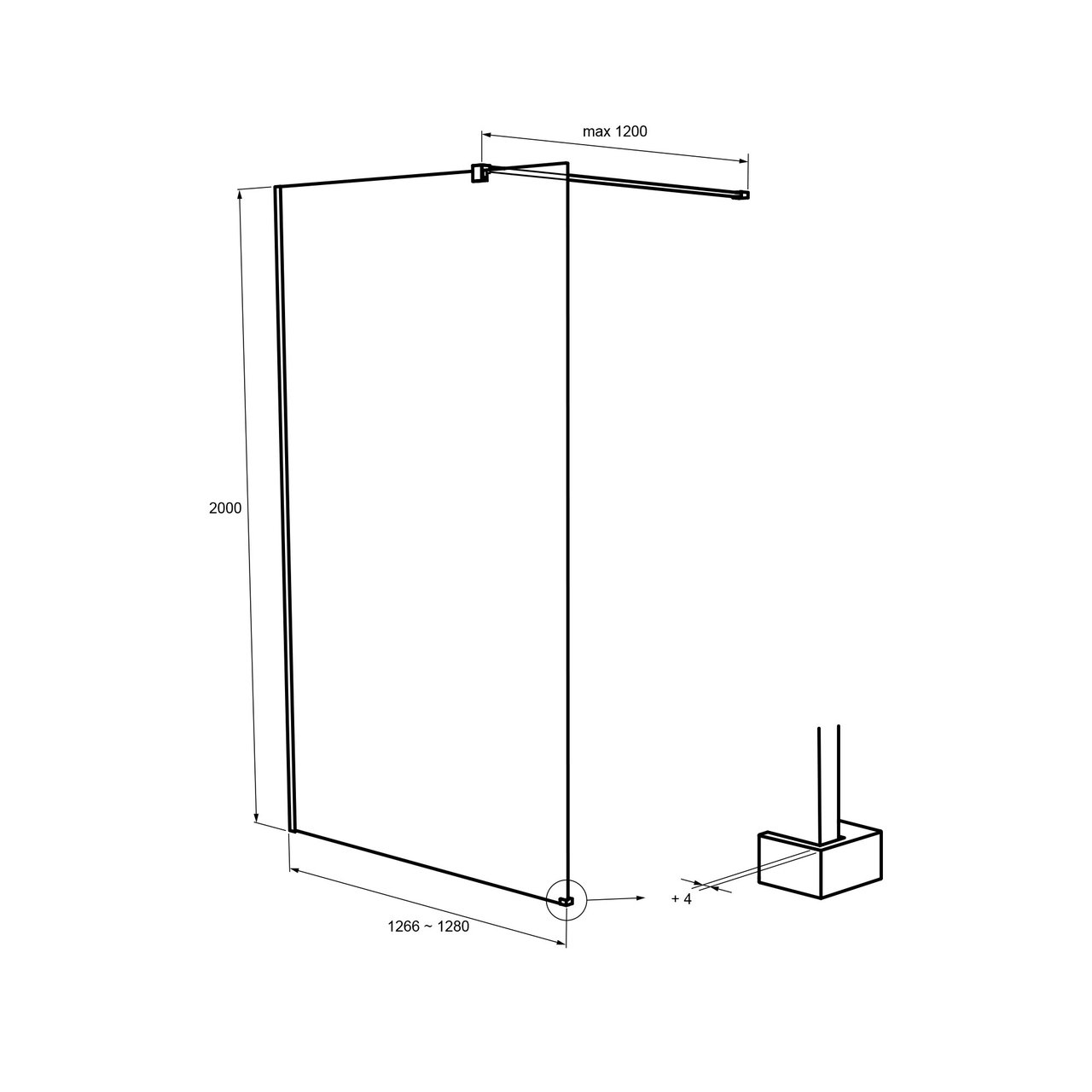 Balmani Modular inloopdouche 130 x 200 cm helder glas Brushed Gold profiel