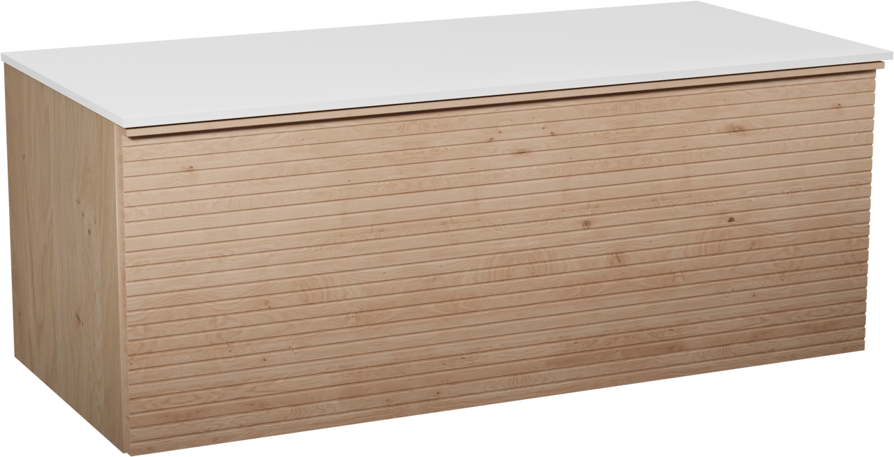 Balmani Forma meuble salle de bains suspendu 120 x 55 cm chêne naturel avec Stretto tablette simple ou double en solid surface blanc mat, Nervure droite symétrique horizontale