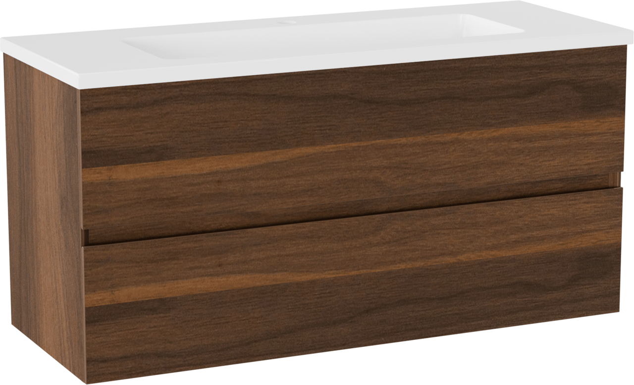 Storke Edge meuble salle de bains suspendu 100 x 40 cm noyer avec Diva plan simple en marbre composite blanc brillant