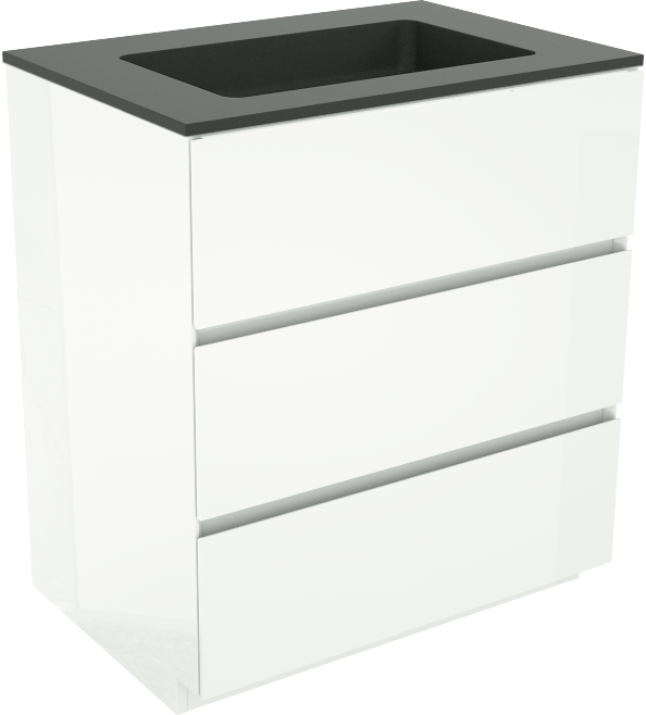 Storke Edge staand badmeubel 75 x 52 cm hoogglans wit met Scuro enkele wastafel in kwarts mat zwart