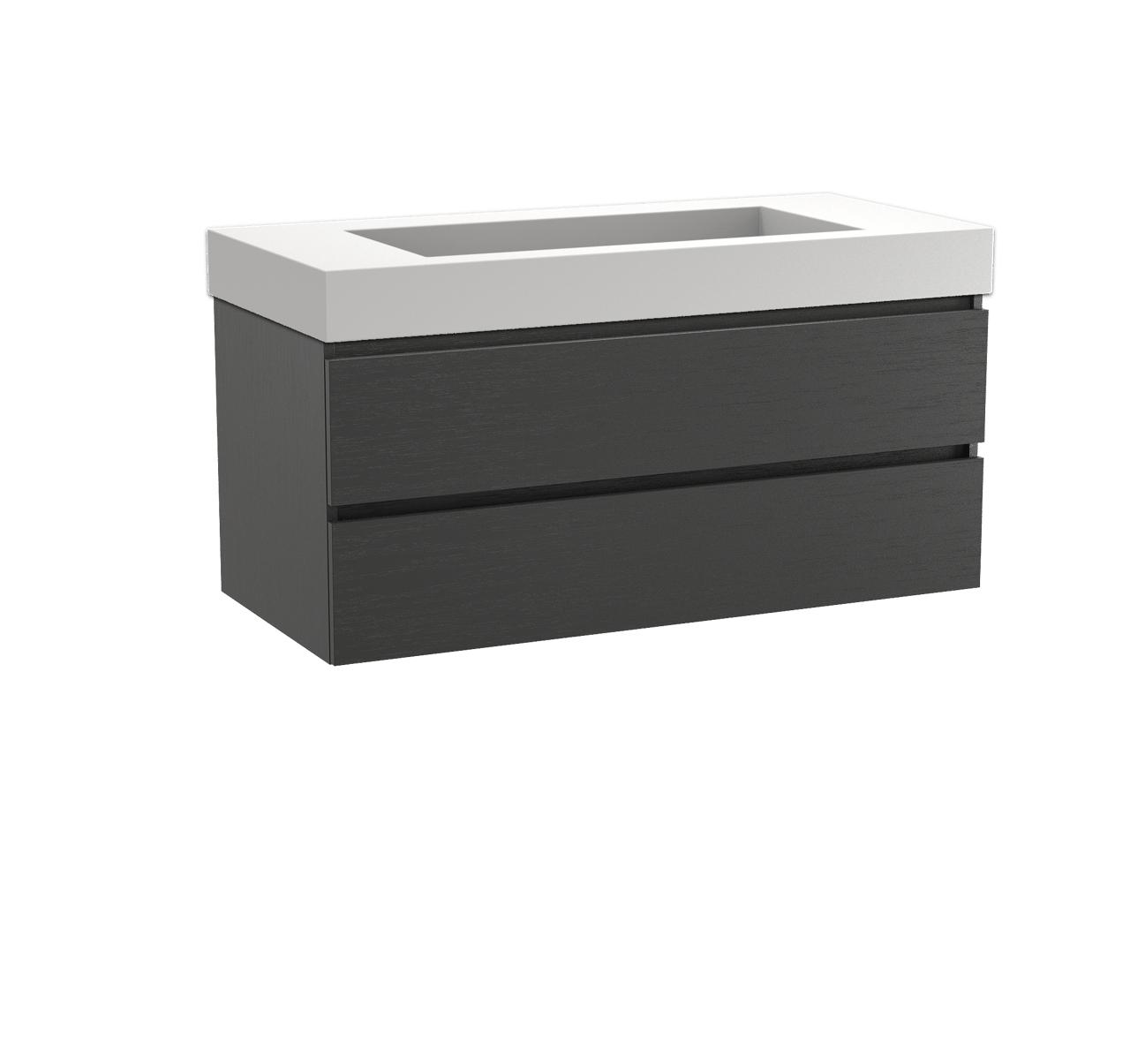 Balmani Lucida meuble salle de bains suspendu 120 x 55 cm chêne noir avec Modus plan simple pour 2 trous de robinet en solid surface blanc mat