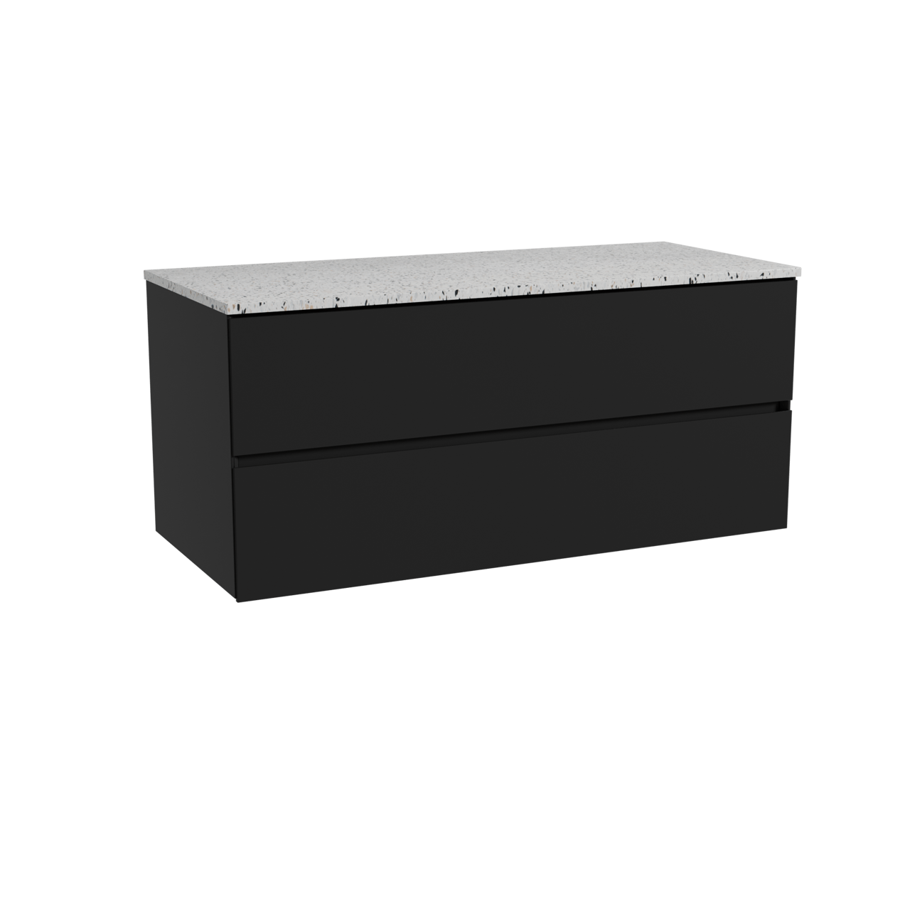 Storke Edge meuble salle de bains suspendu 120 x 52 cm noir mat avec Tavola tablette simple ou double en blanc/noir mat terrazzo