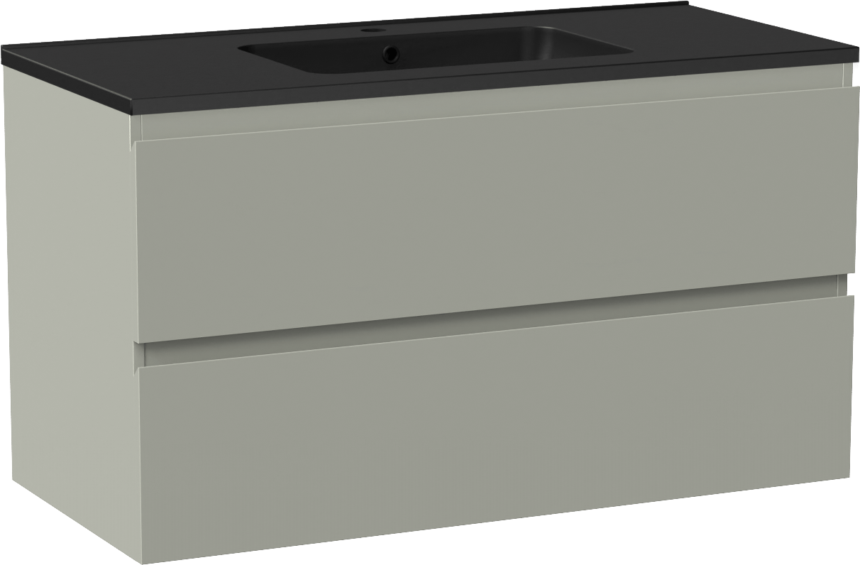 Linie Lado zwevend badmeubel 100 x 46 cm greige met Vano enkele wastafel in composietmarmer mat zwart