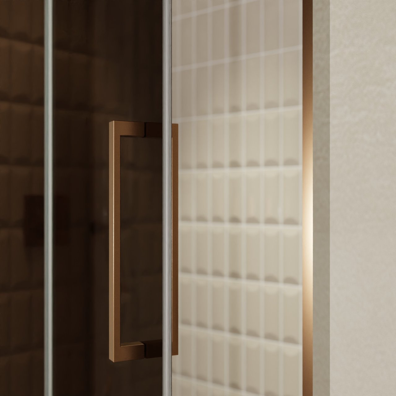 Balmani Senses Design porte pivotante à gauche 140 cm x 210 cm verre Bronze, Profil Brushed Rosegold, coating inclus