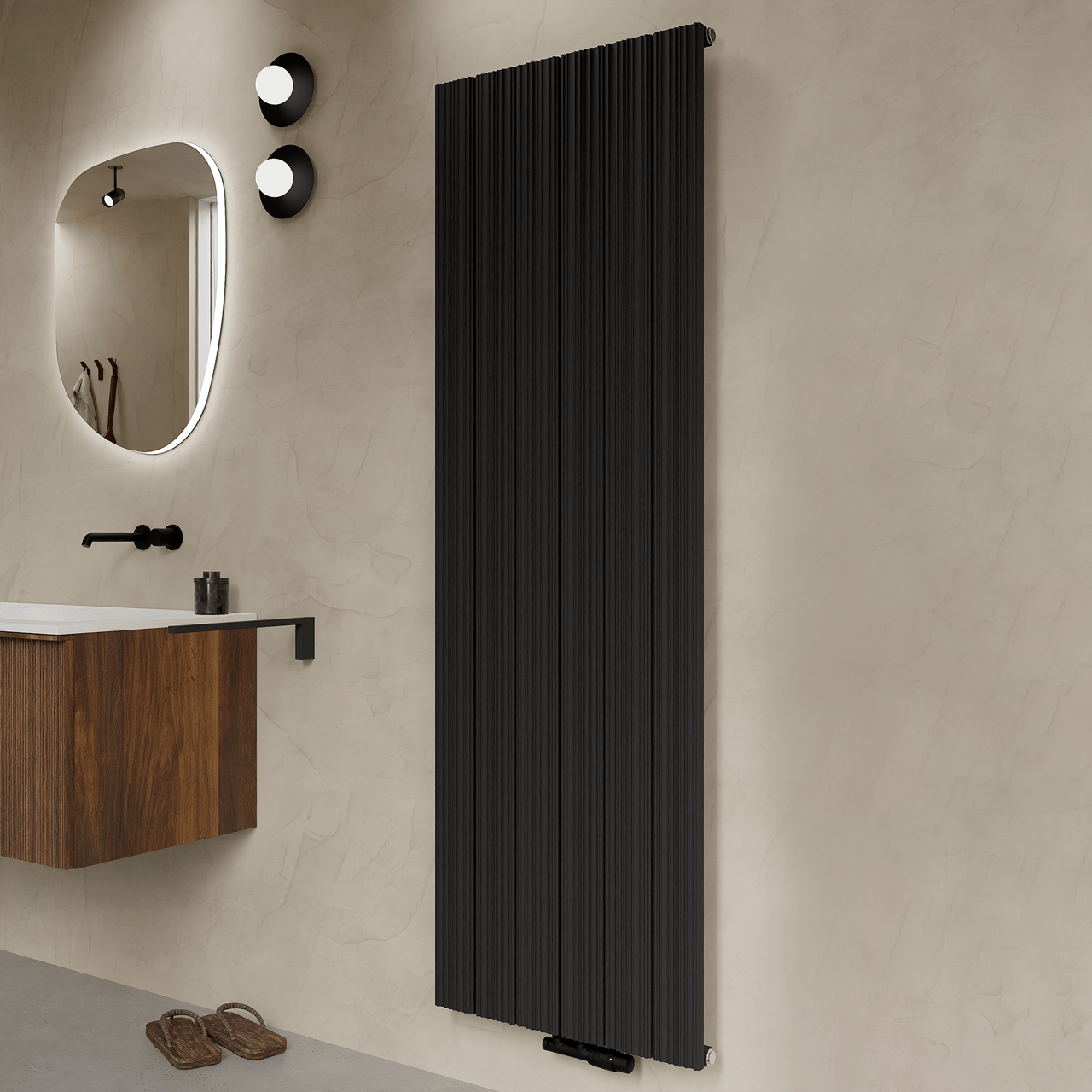 Vipera Mares sèche-serviettes simple 56,5 x 180 cm chauffage central noir mat raccordement latéral et central 1539W