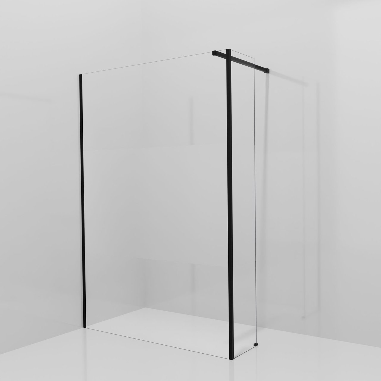 Balmani Modular Walk-In Dusche mit fester Seitenwand: 140 x 200 cm, Klarglas mit mattiertem Streifen, Profil Schwarz matt