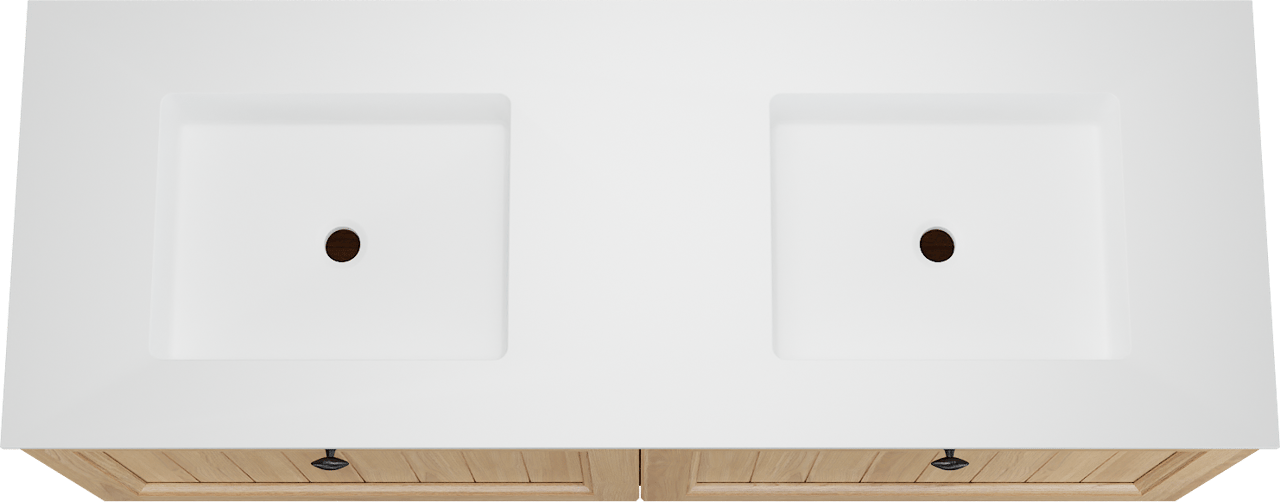 Balmani Lemon zwevend badkamermeubel 150 x 55 cm, fineer natuur eik met Tablo Stretto dubbele wastafel in mat wit
