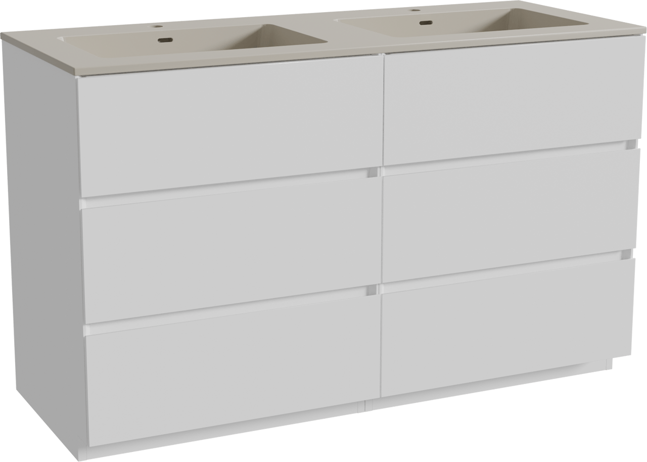 Storke Edge meuble salle de bains à poser 130 x 52 cm blanc mat avec Diva double vasque en top solid soie grise