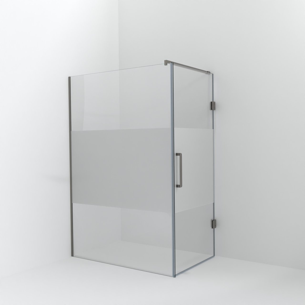 Balmani Modular inloopdouche met deur: 140 x 200 cm met deur 90 cm, Helder glas met matte strook, Brushed Inox profielen