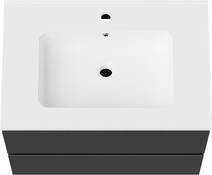 Linie Lado zwevend badkamermeubel 70 x 46 cm mat zwart met Vano enkele wastafel in composietmarmer mat wit