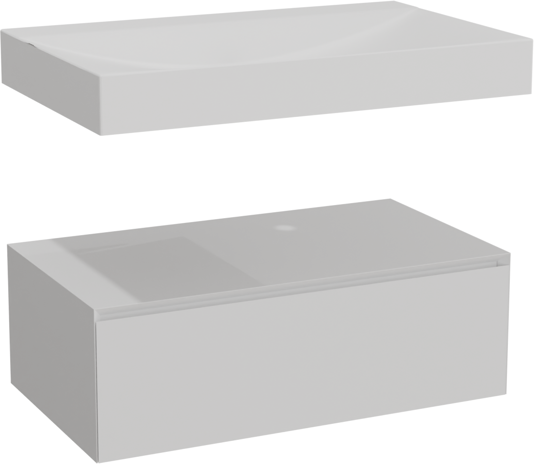 Balmani Mitra Elements zwevend badkamermeubel 90 x 55 cm mat wit met Wave enkele wastafel in solid surface mat wit