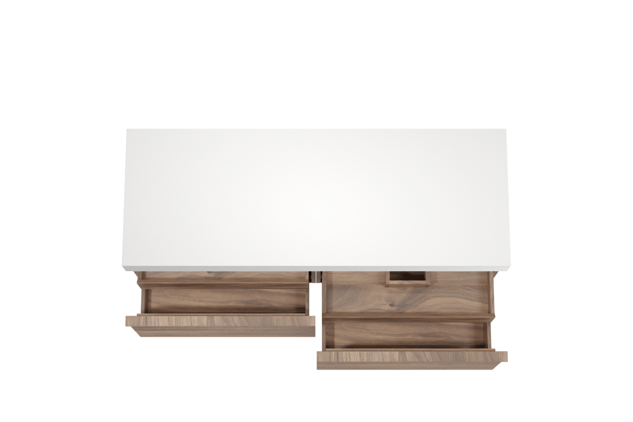 Balmani Forma zwevend badkamermeubel 150 x 55 cm amerikaanse notelaar met Dominus enkel of dubbel tablet in solid surface mat wit, Horizontale symmetrische rechte ribbel