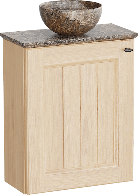 Balmani Lemon zwevend toiletmeubel 42 x 21 cm natuur eiken met Facetta wastafelblad en Bari XS waskom in Dark Emperador marmer