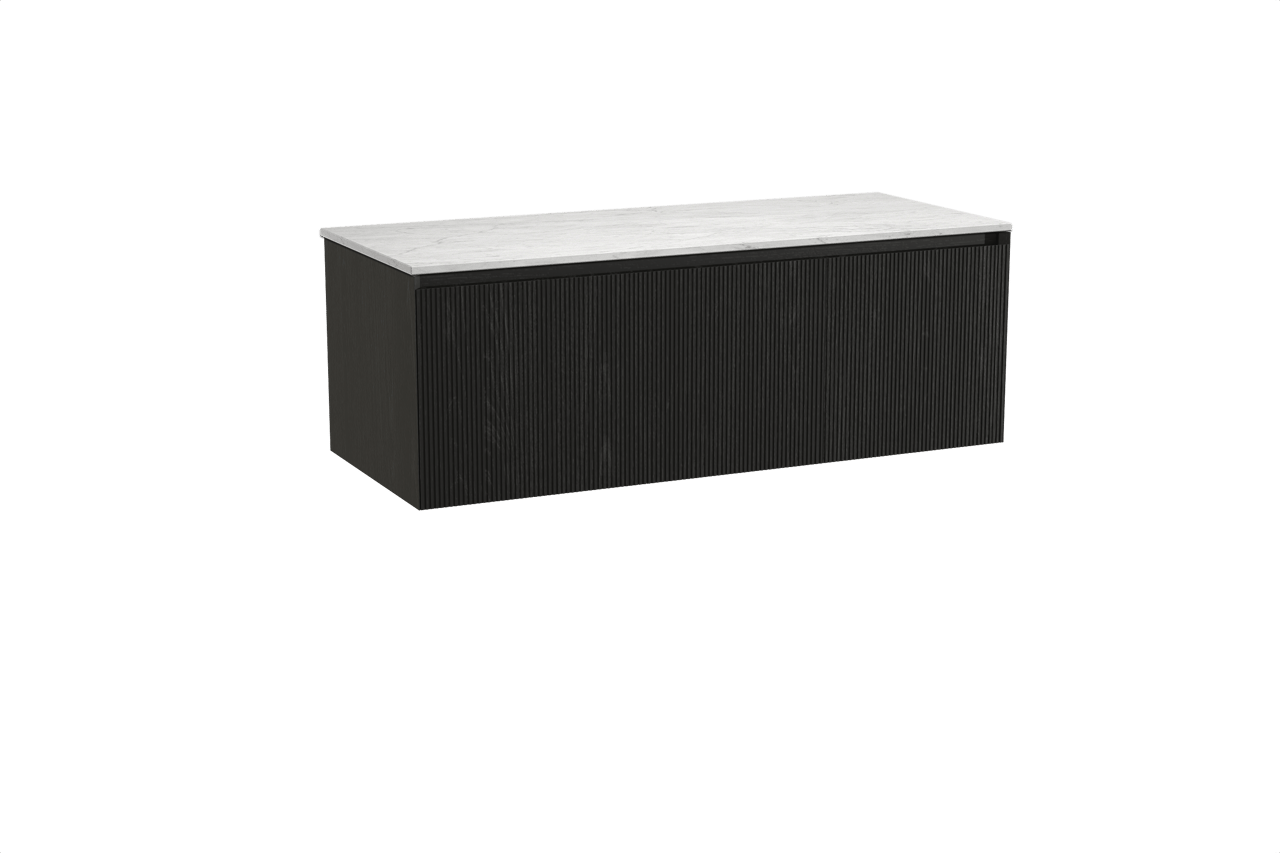 Balmani Fila meuble salle de bains suspendu 135 x 55 cm chêne noir avec Stretto tablette simple ou double en marbre carrara, Nervure droite symétrique verticale