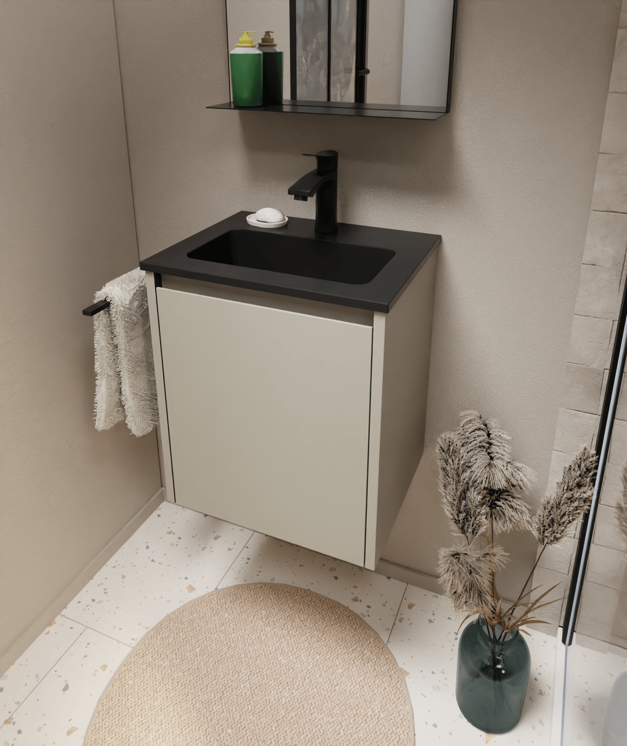 Storke Seda hängender Waschbeckenunterschrank: 45 x 35 cm, Seidengrau, mit Tür