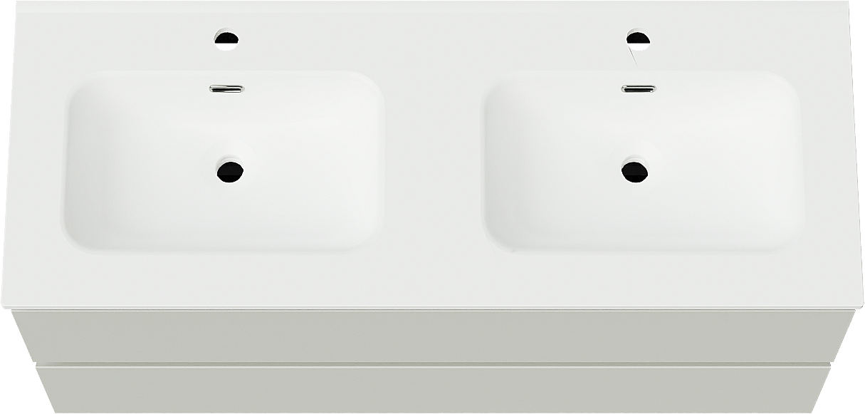 Linie Lado meuble salle de bains suspendu 120 x 46 cm greige avec Baro double vasque en porcelaine blanc mat