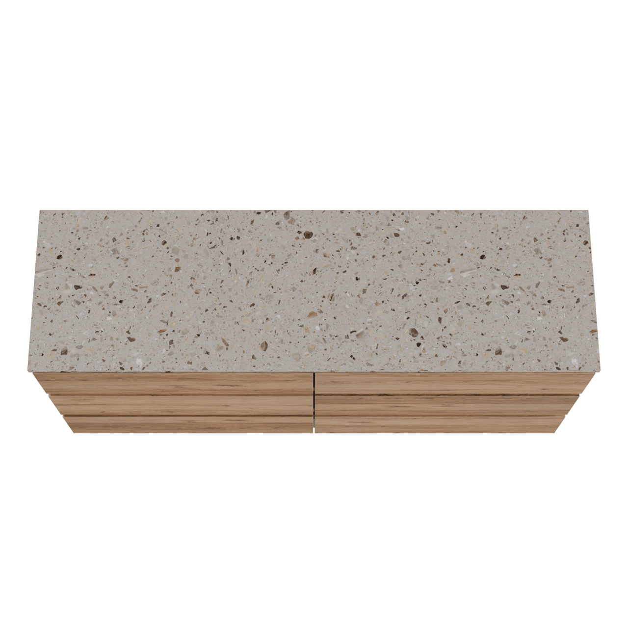 Balmani Lucida freistehendes Möbelstück Set: 180 x 55 cm, Teak, mit Stretto Einzel- oder Doppel Waschtischplatte, Terrazzo in Greige